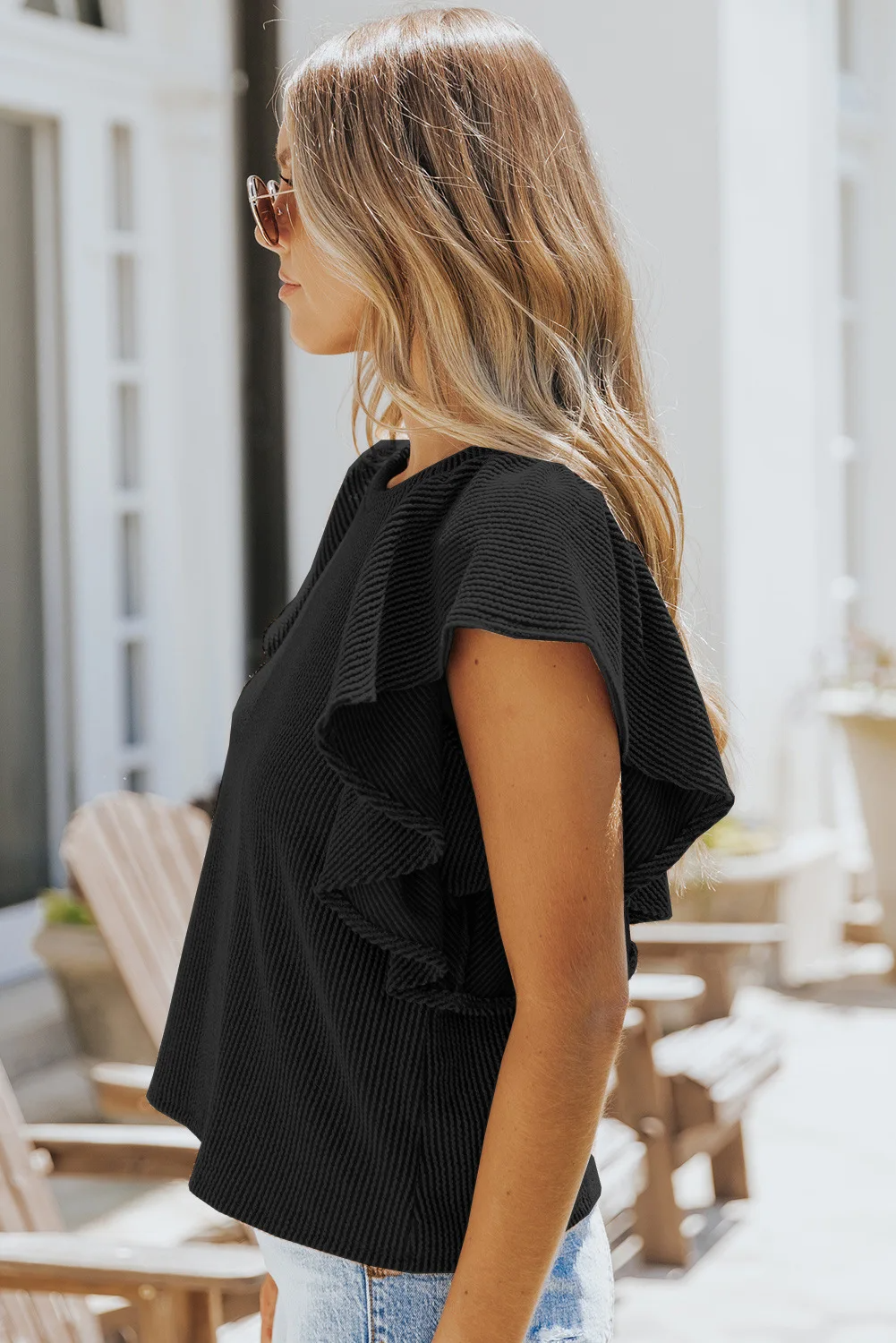 Ribbed Ruffle Blouse