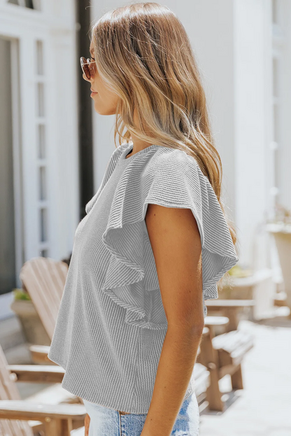 Ribbed Ruffle Blouse