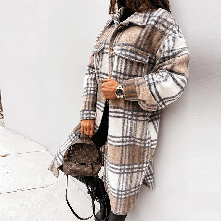 Wool Blend Plaid Overcoat