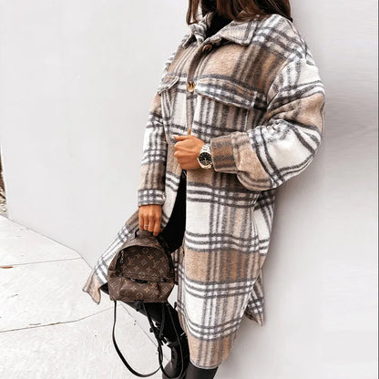 Wool Blend Plaid Overcoat