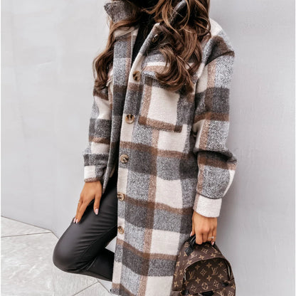 Wool Blend Plaid Overcoat