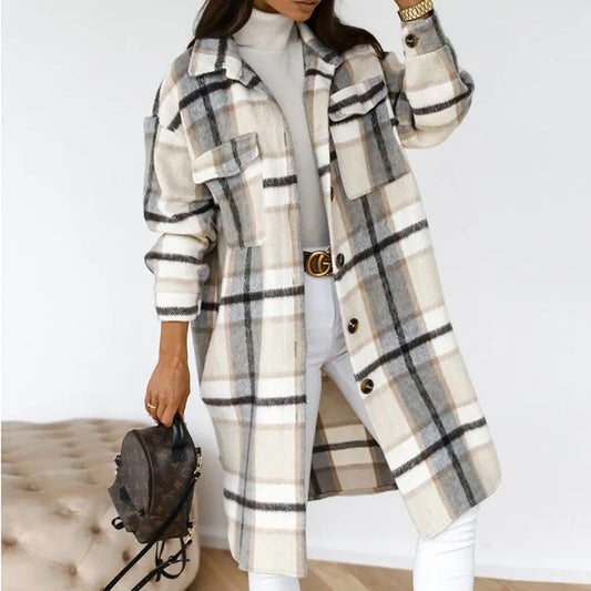 Wool Blend Plaid Overcoat